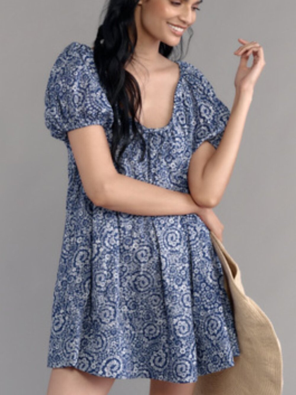 Anthropologie Maeve Scoop-Neck Mini Swing Dress Blue Ditsy Floral Size S NWT